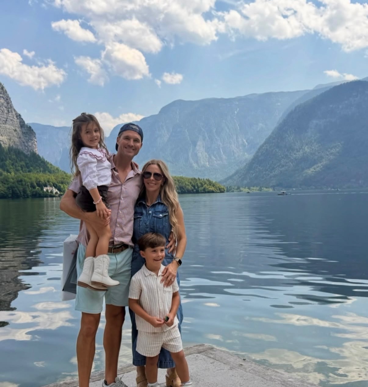 Our family on the lake in Hallstatt, Austria