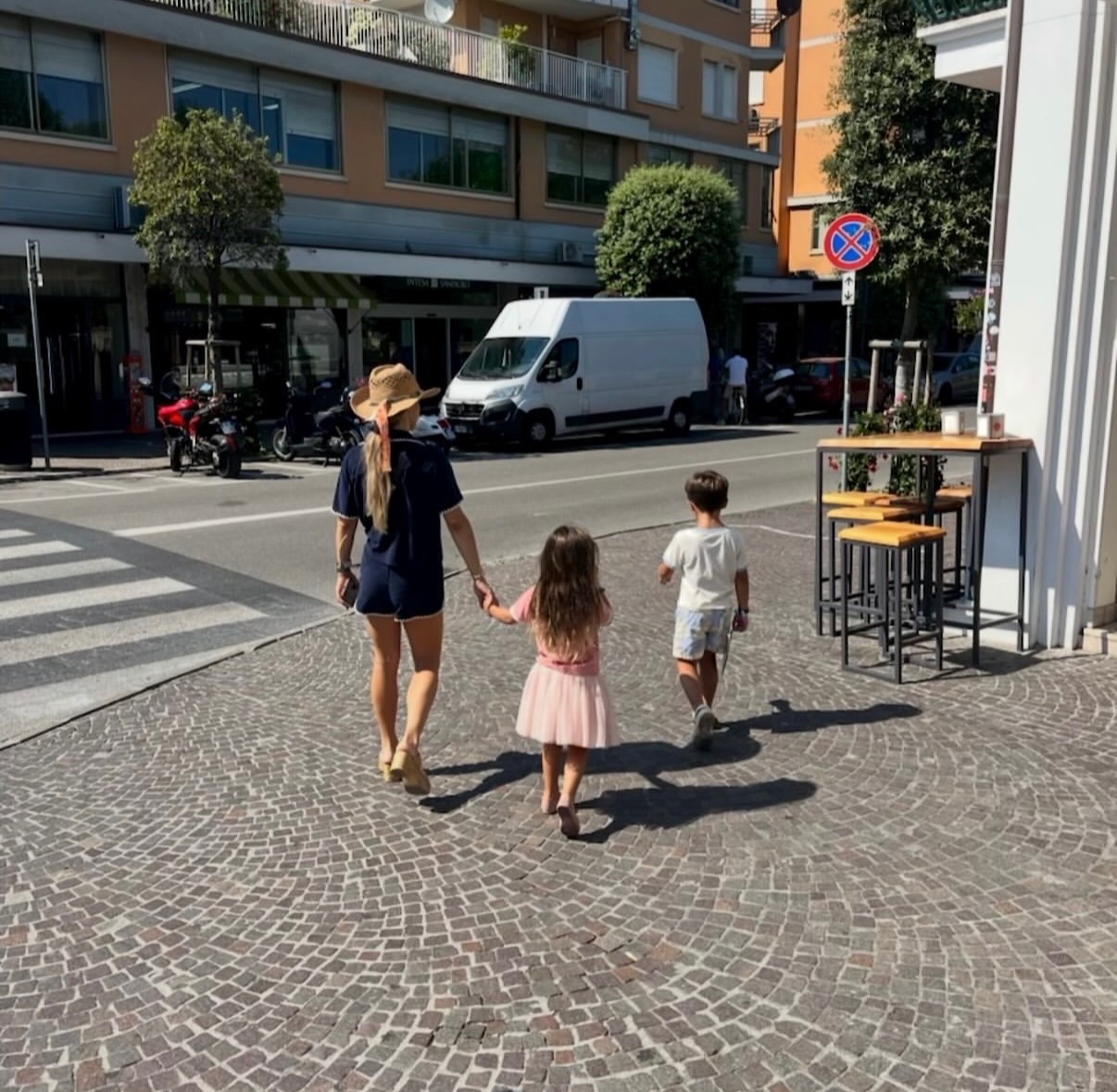 Walking through an Italian town with the kids