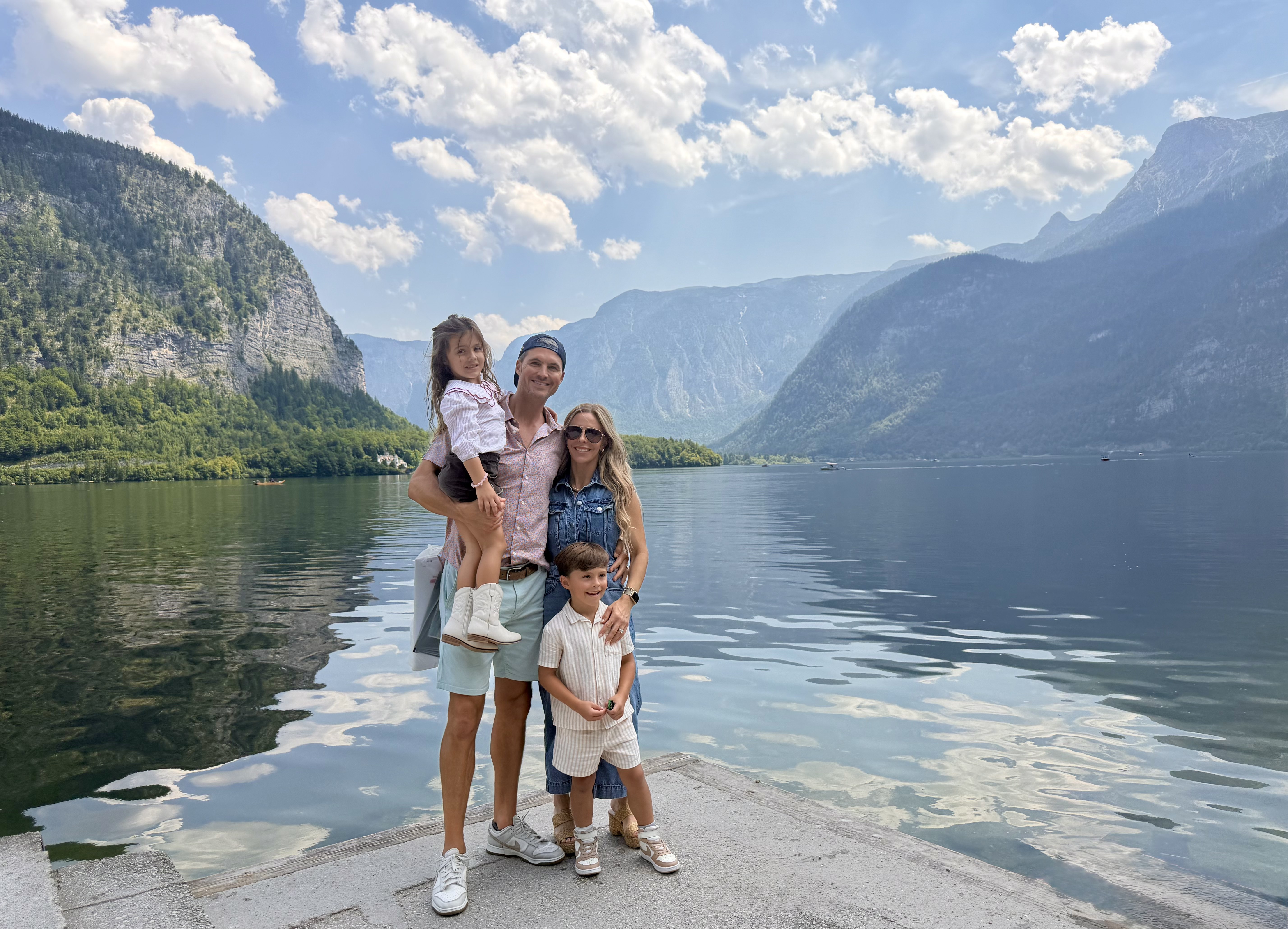 Our family on the lake at Hallstatt, Austria