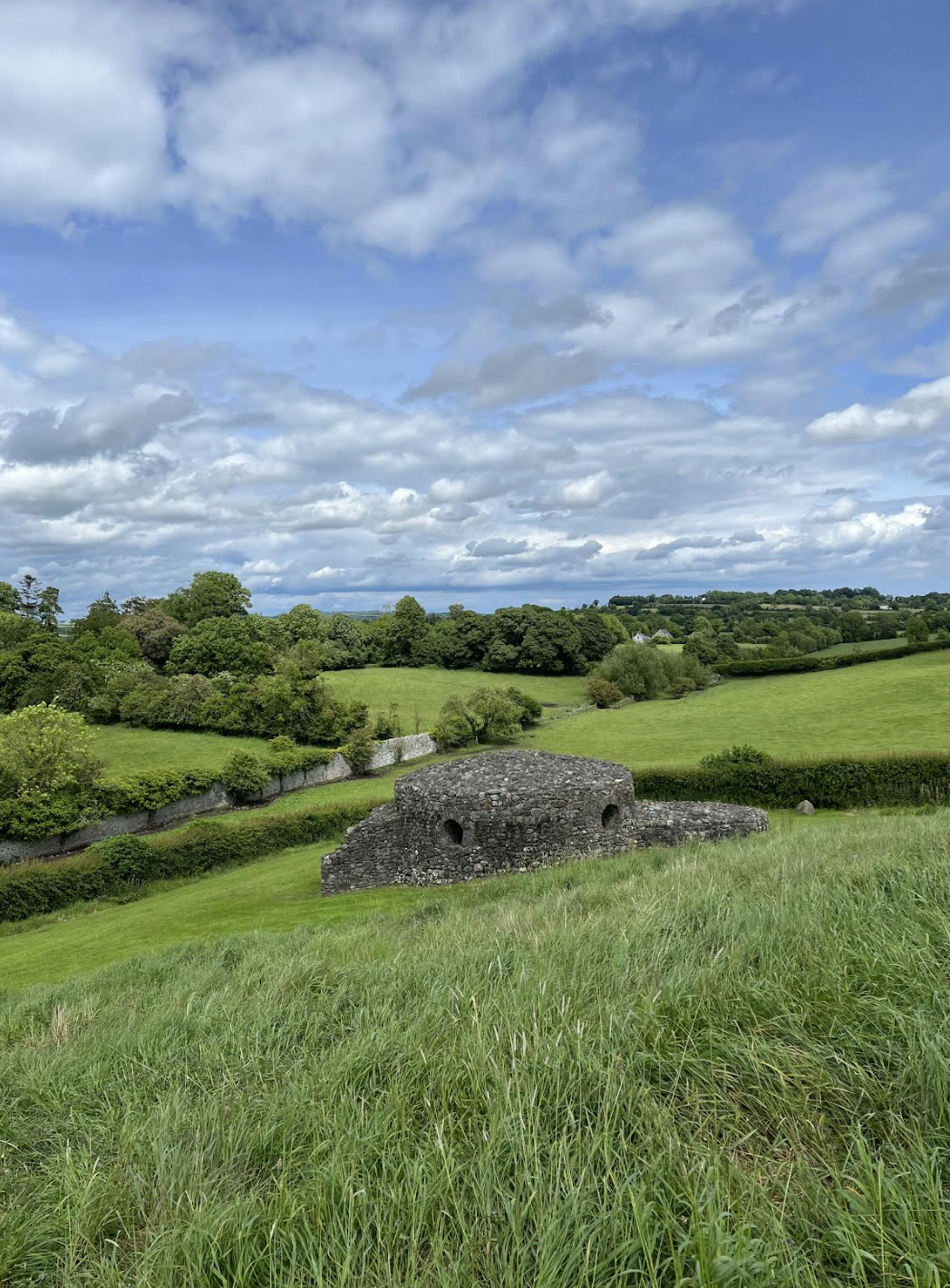 Ancient stone ruins in rolling green fields