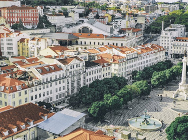 Lisbon rooftops and Rossio square from above
