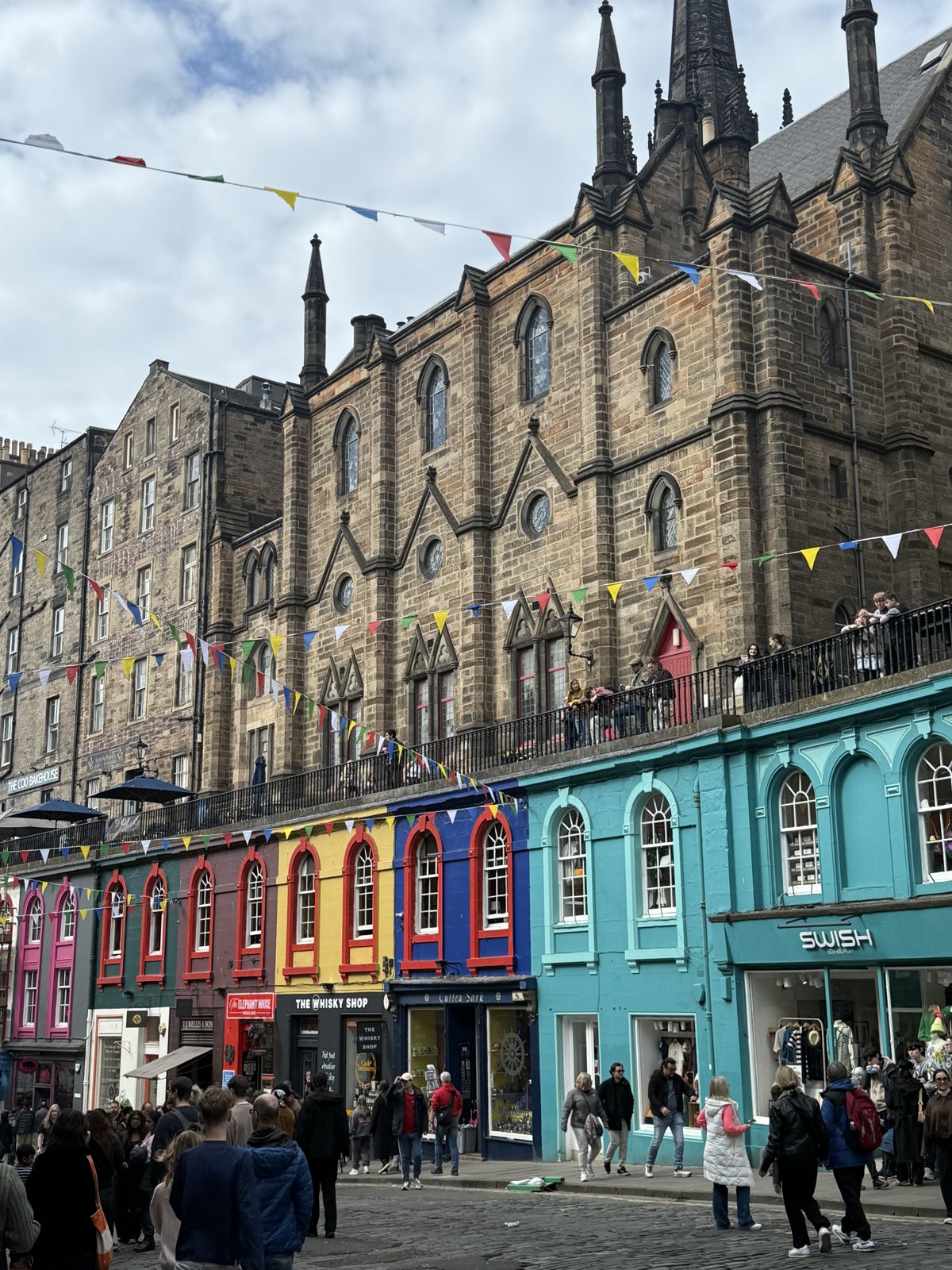 The colorful curved storefronts of Victoria Street
