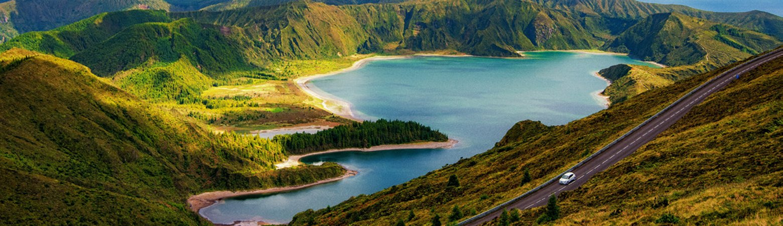 Green crater lake in the Azores